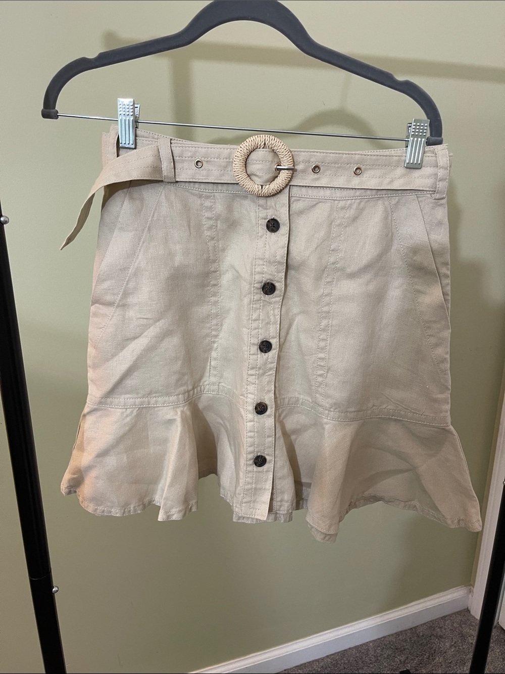 Banana Republic Linen Button-Front Ruffle Hem Mini Skirt with Belt